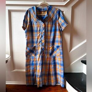 Vintage handmade drop waist orange and blue house dress